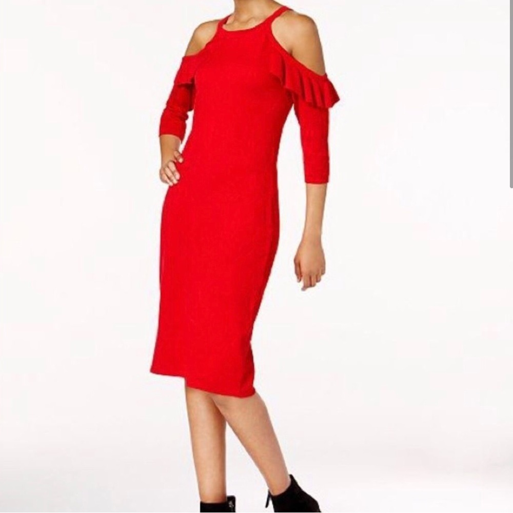 Taylor Women's Cold Shoulder Ruffle Detail Sweater Dress Red S